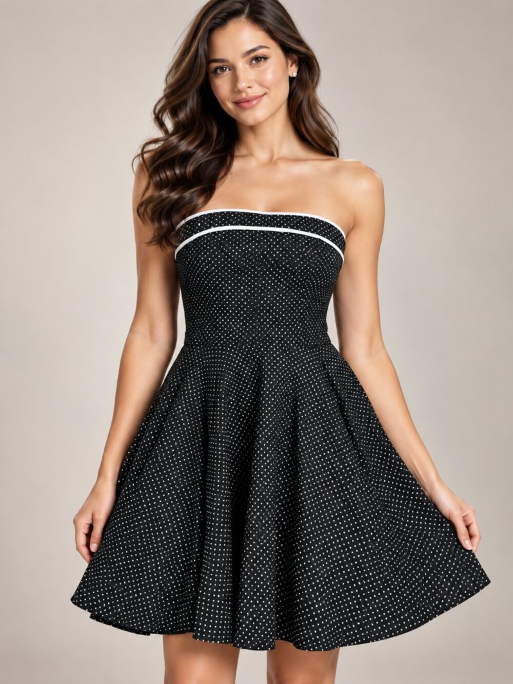 Black & White Polka Dot Strapless Fit & Flare Dress